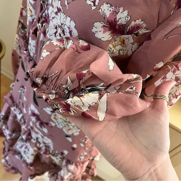 BARDOT Hazel Floral Long Sleeve Ruffle Cut Out Mini Dress Size 8 - Picture 6 of 12